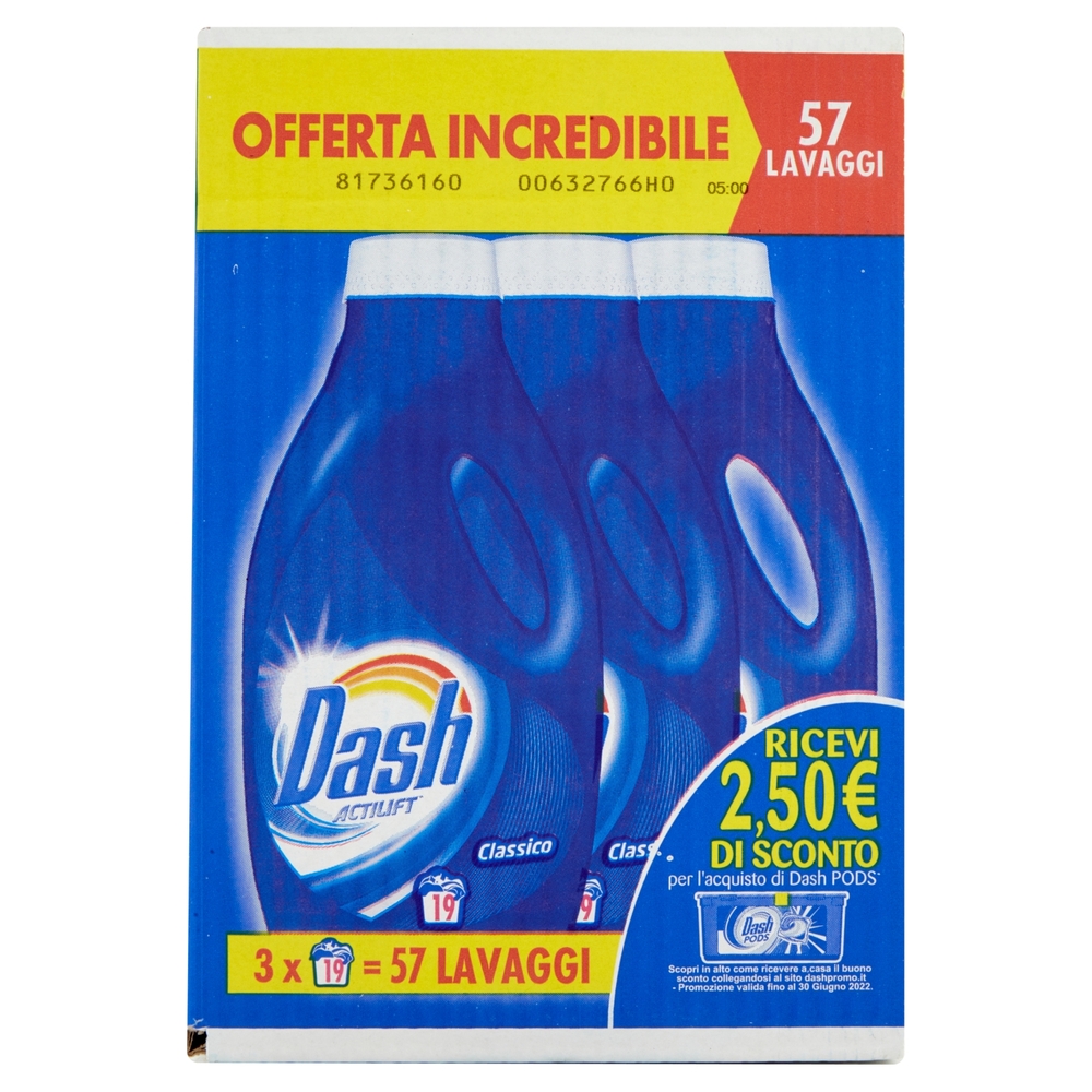 Dash Detersivo Liquido Lavatrice Classico 57 Lavaggi, 3x19 Lavaggi